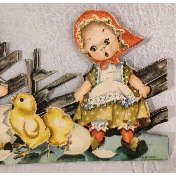 Norway Die Cut Fold Out Table Decor Kids Chicken Paper Dolls Baby Easter Elf Vtg - Picture 13 of 16